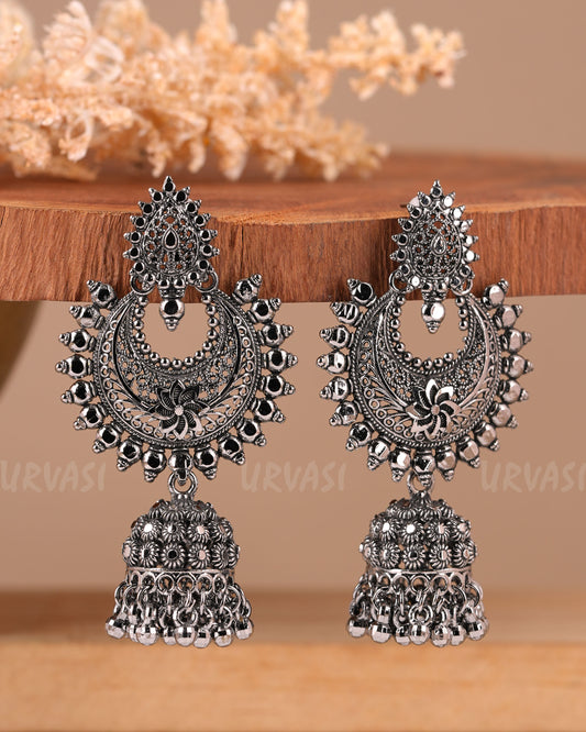 Oxidised Silver Floral Hanging Jhumka Earrings ER 320