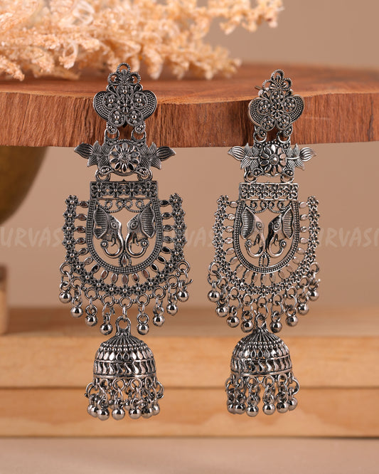 Oxidised Silver Gaja Motif Jhumka Earrings ER 315