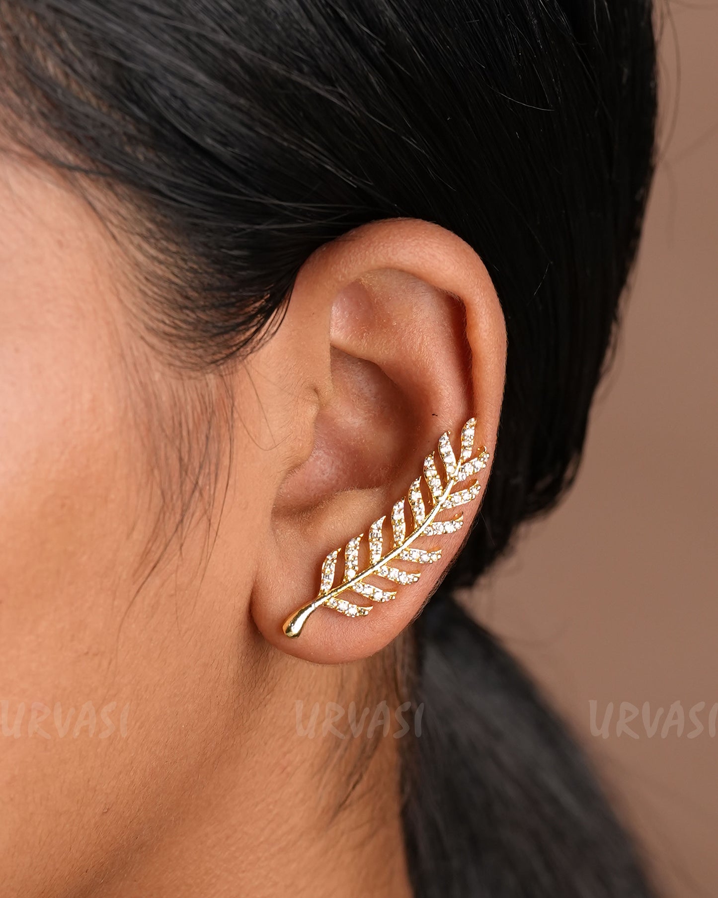 Leaf-Designed AD Ear-Cuff Earrings ER 915