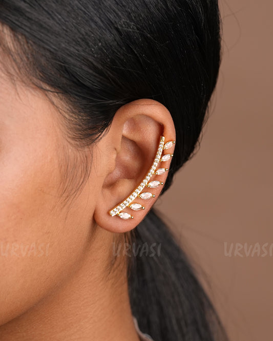 Leaf-Designed AD Ear-Cuff Earrings ER 917