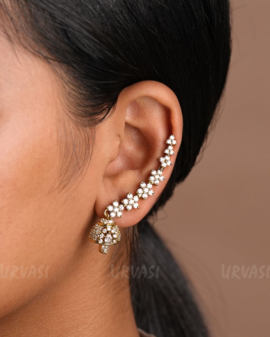 Floral Stone-Studded Jhumka Hanging Ear-Cuff Earrings ER 919