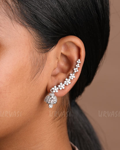 Floral Stone-Studded Jhumka Hanging Ear-Cuff Earrings ER 919