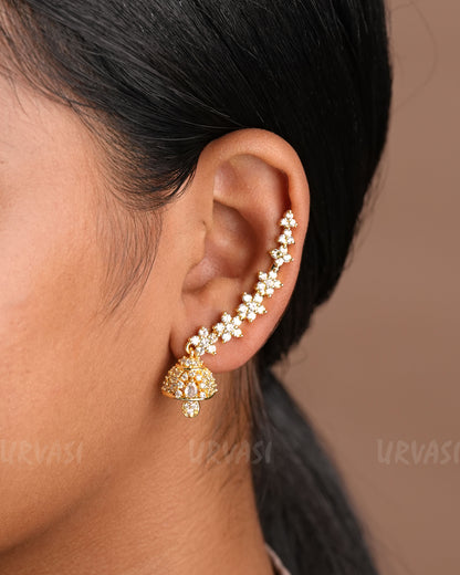 Floral Stone-Studded Jhumka Hanging Ear-Cuff Earrings ER 919