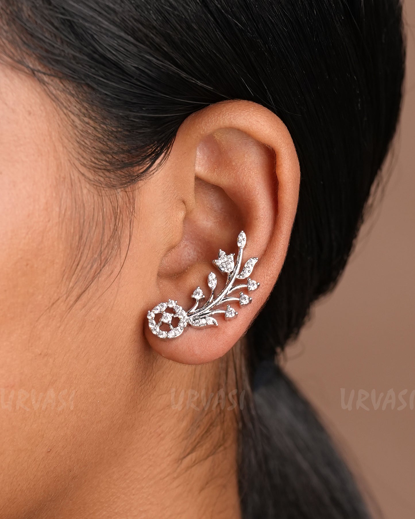 Leaf-Designed AD Stone-Studded Ear-Cuff Earrings ER 922