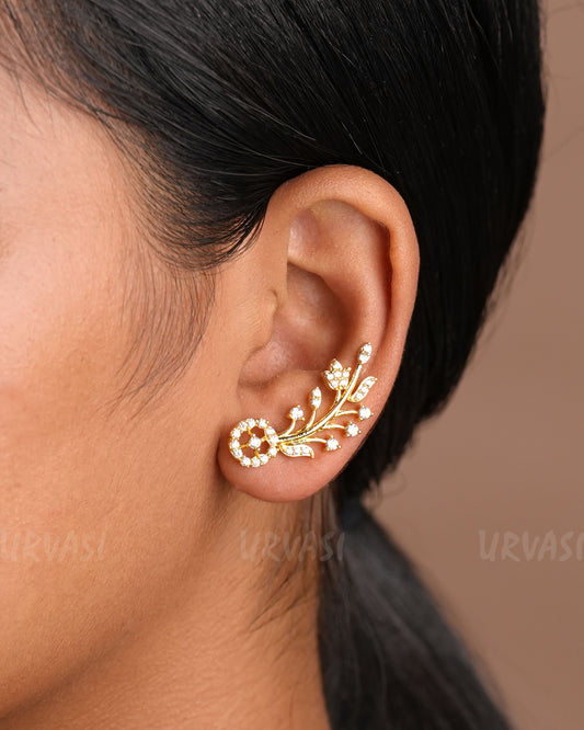 Leaf-Designed AD Stone-Studded Ear-Cuff Earrings ER 922