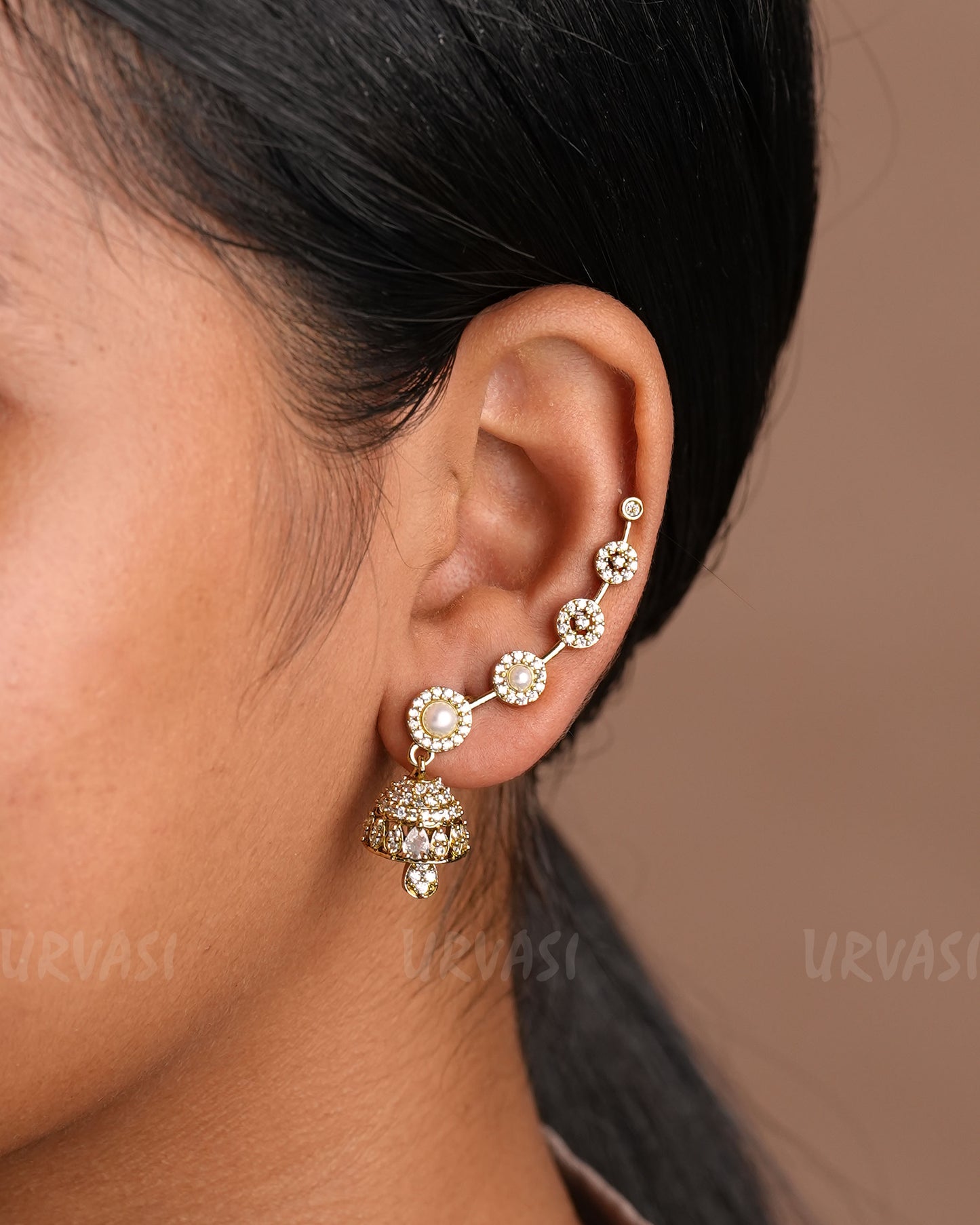 Floral Replica Stone-Studded AD Ear-Cuff Earrings ER 920