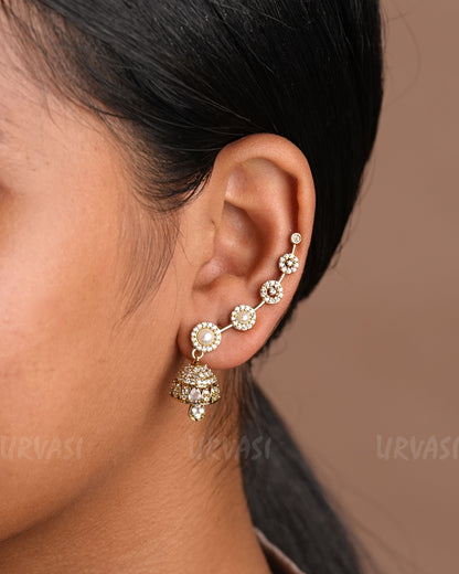 Floral Replica Stone-Studded AD Ear-Cuff Earrings ER 920