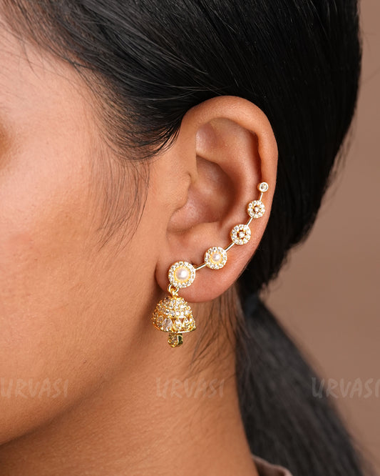 Floral Replica Stone-Studded AD Ear-Cuff Earrings ER 920