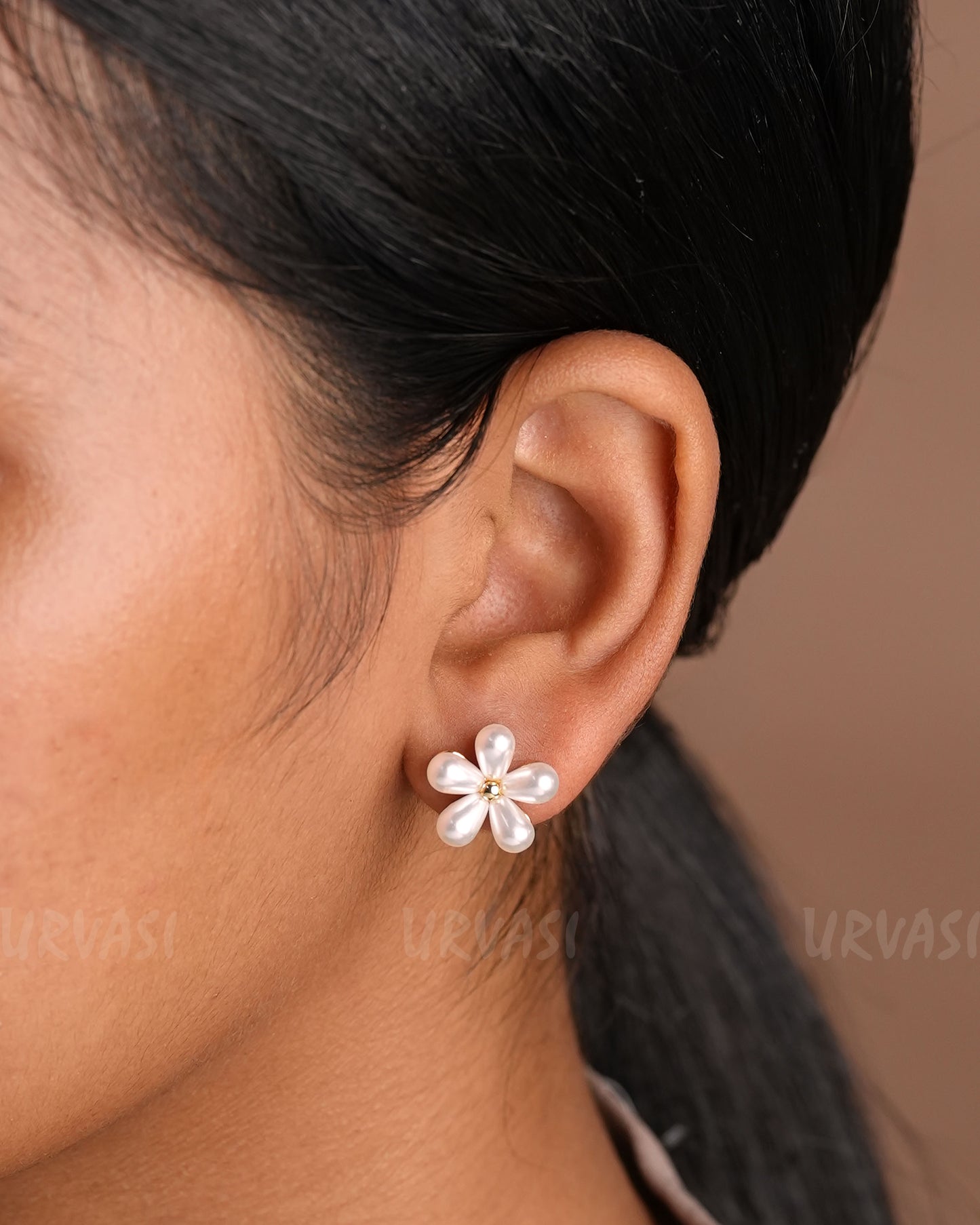 Gold-Polish Floral  Studded Stud Earrings ER 913
