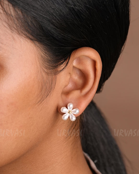 Gold-Polish Floral  Studded Stud Earrings ER 913