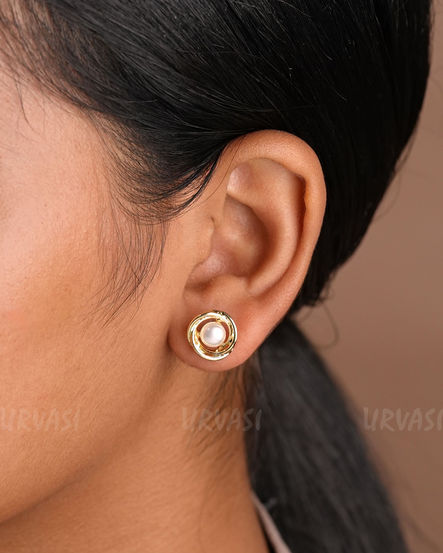 Gold-Toned Circular Pearl Studded Earrings ER 909