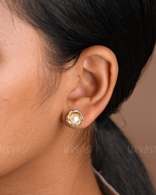 Gold-Toned Pearl-Designed Stud Earrings ER 376