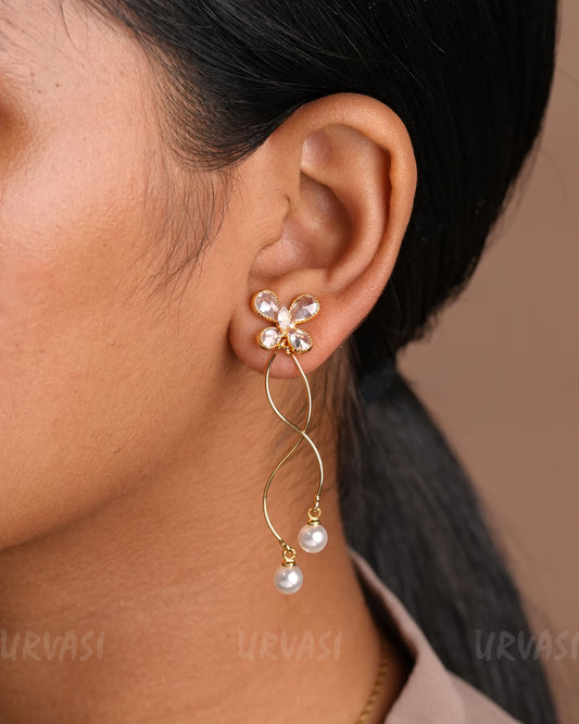 Gold-Toned Floral Hanging Earrings ER 166