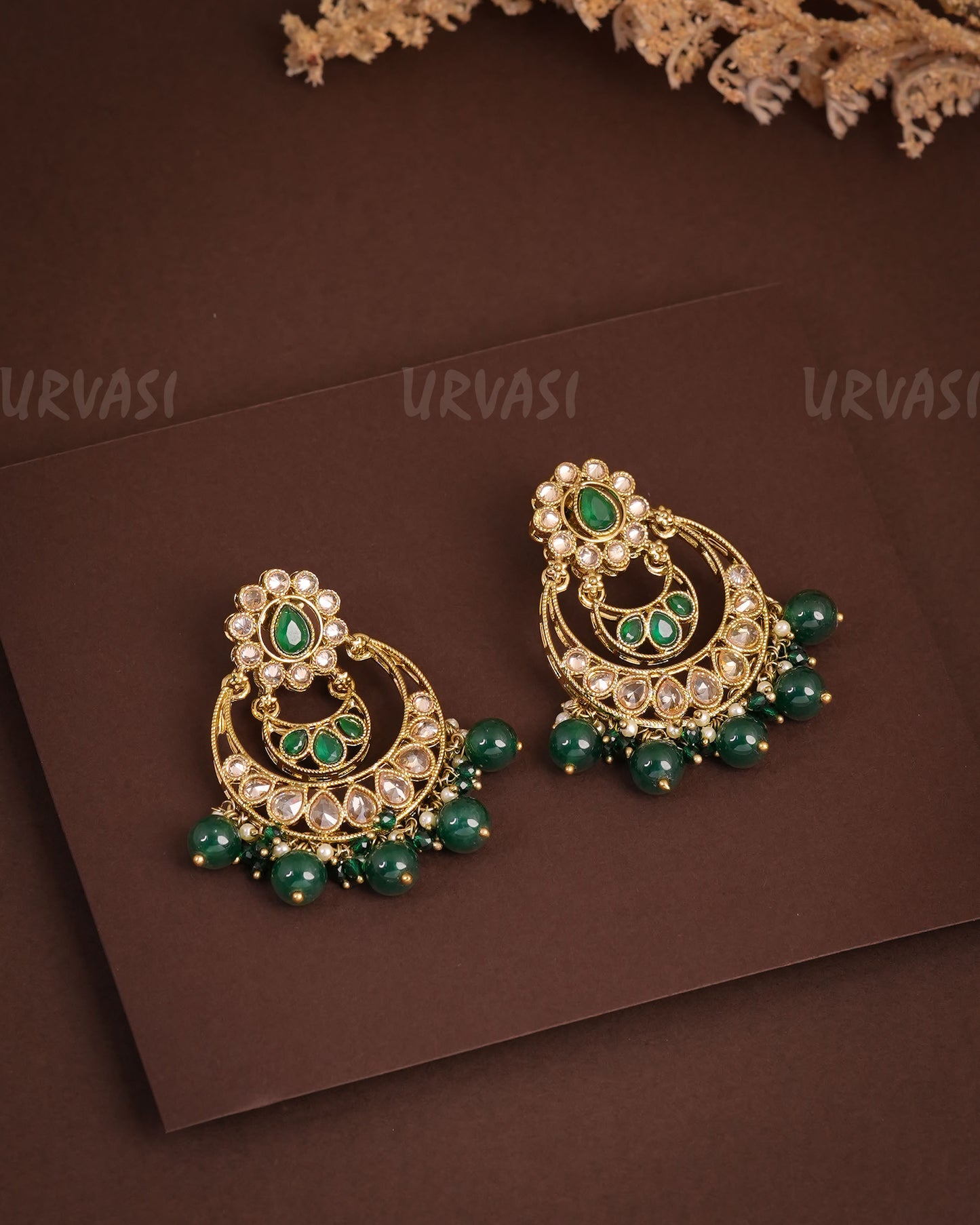Mehendi Polish Chandbhali Reverse AD Earrings ER 931