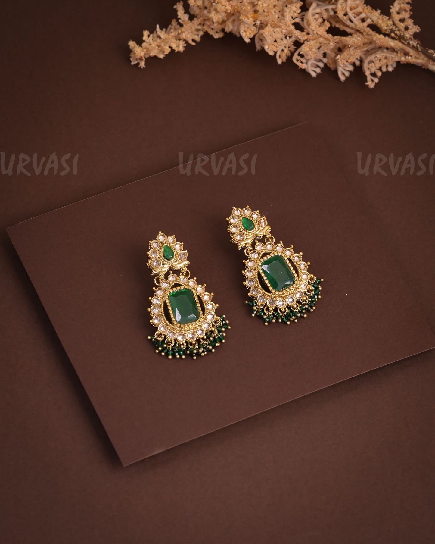 Mehendi Polish Floral Studded Reverse AD Earrings ER 930