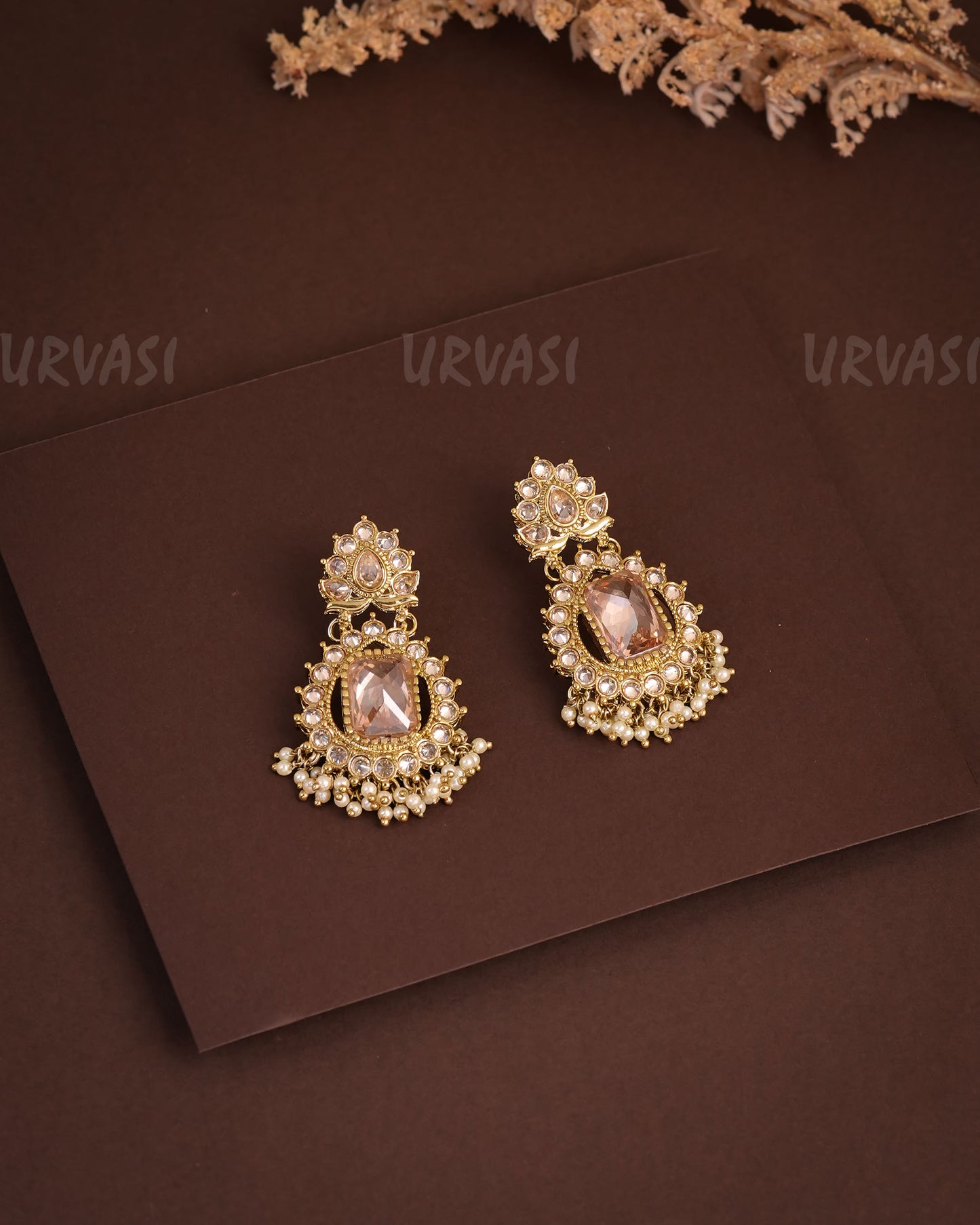 Mehendi Polish Floral Studded Reverse AD Earrings ER 930