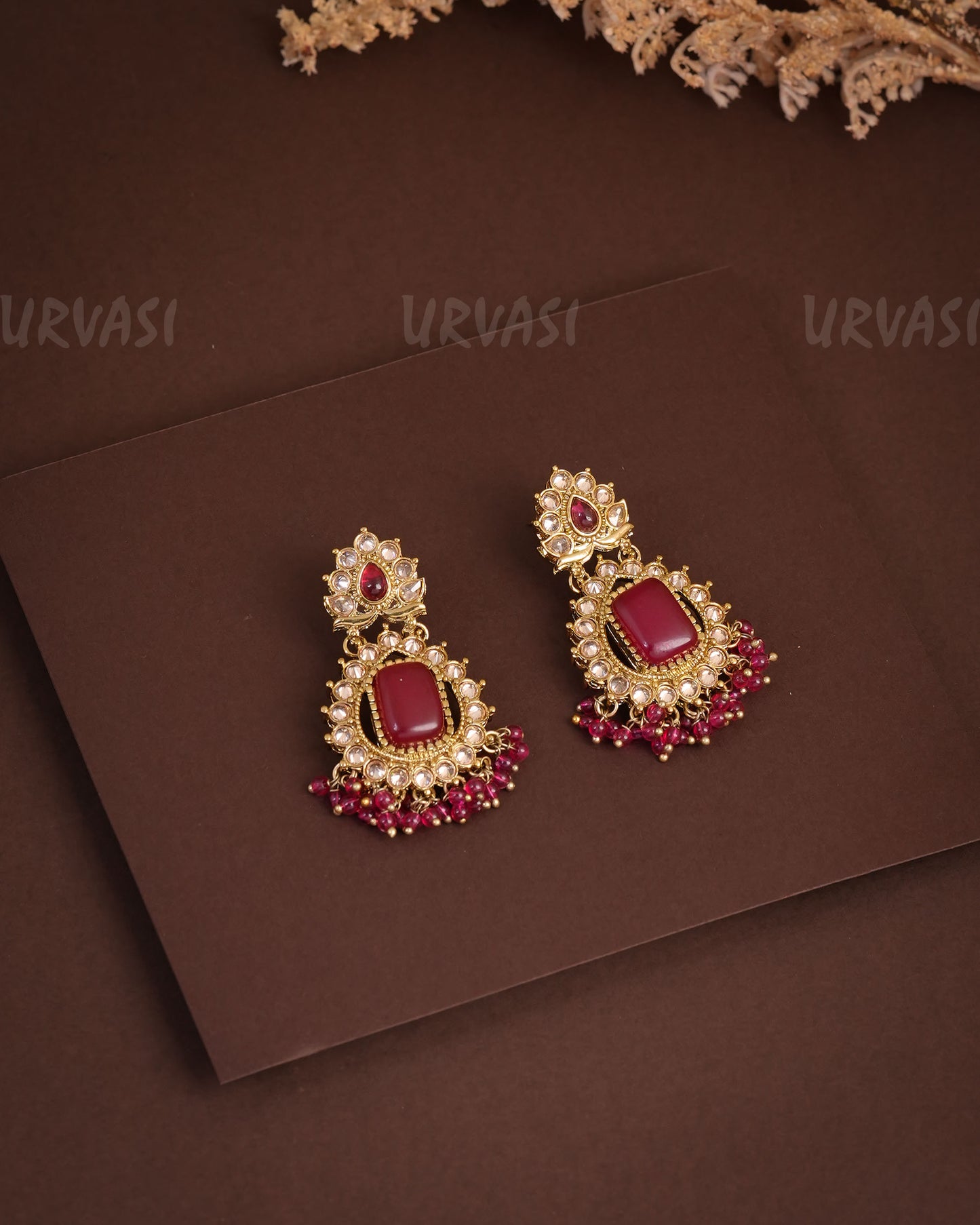 Mehendi Polish Floral Studded Reverse AD Earrings ER 930