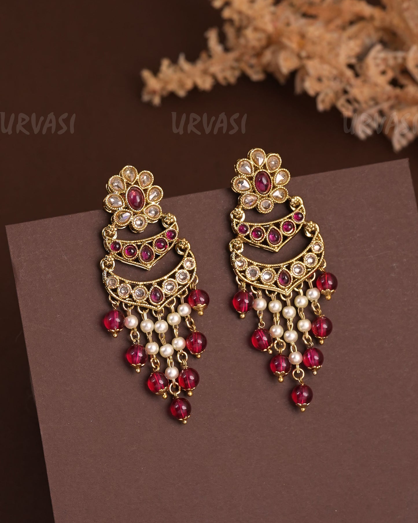 Mehendi Polish Reverse AD pearl Hanging AD Earrings ER 928