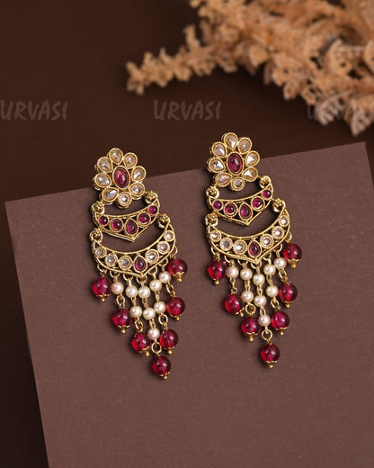 Mehendi Polish Reverse AD pearl Hanging AD Earrings ER 928