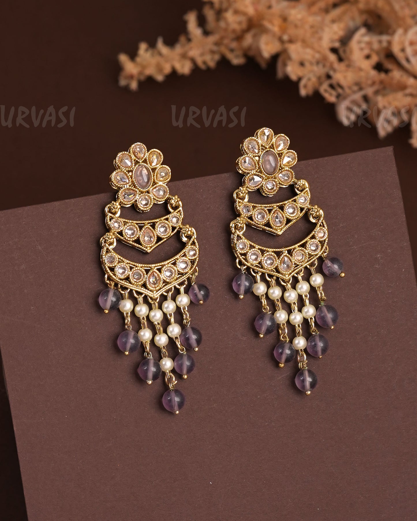Mehendi Polish Floral Reverse AD Drop Earrings ER 933
