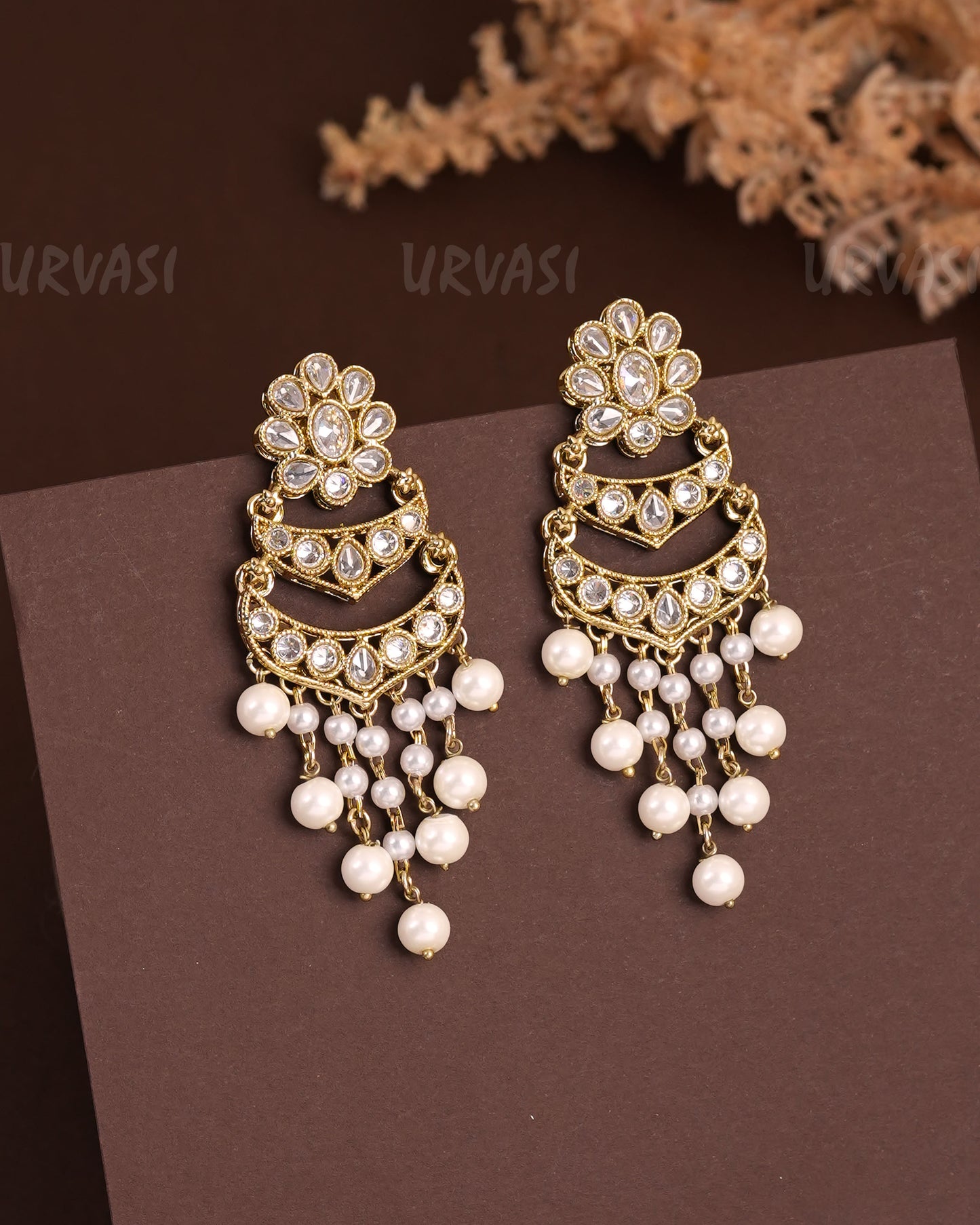 Mehendi Polish Reverse AD pearl Hanging AD Earrings ER 928