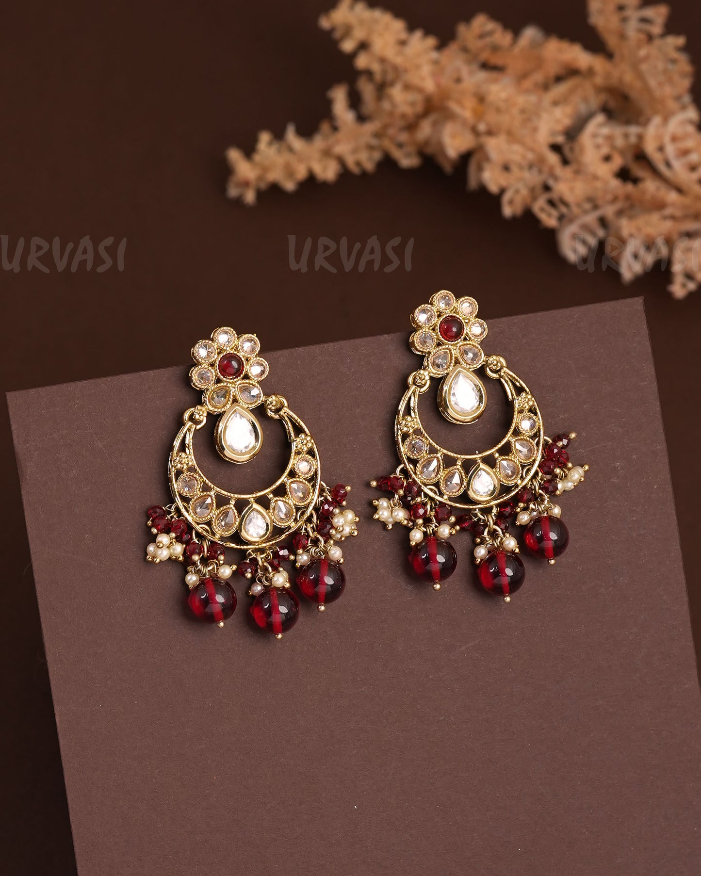 Mehendi Polish Chandhbali Designed Floral Reverse AD Earrings ER 932