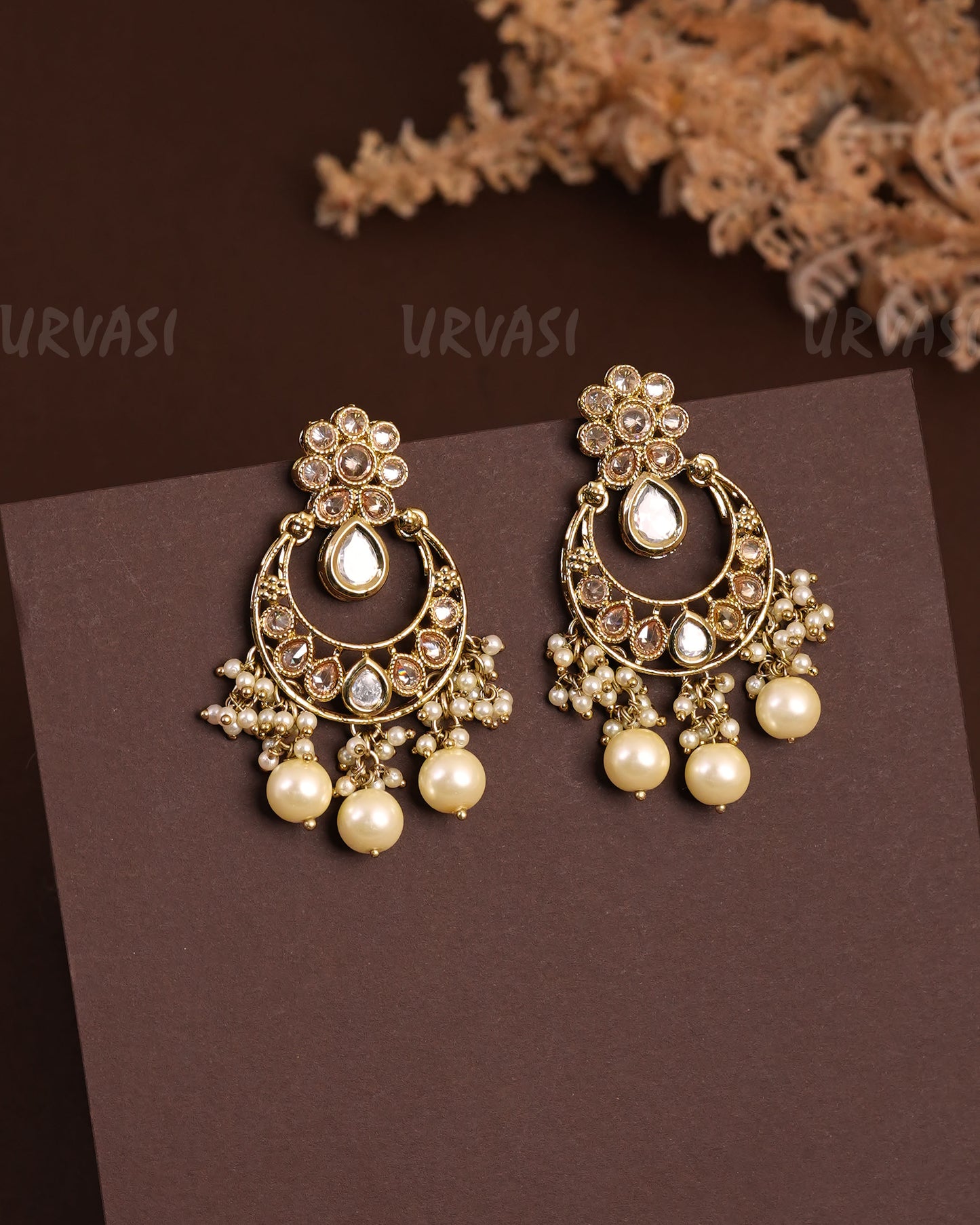 Mehendi Polish Chandhbali Designed Floral Reverse AD Earrings ER 932