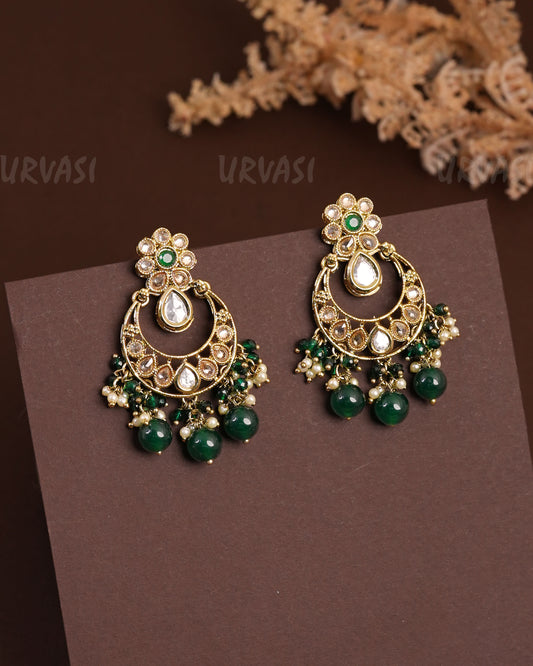 Mehendi Polish Chandhbali Designed Floral Reverse AD Earrings ER 932