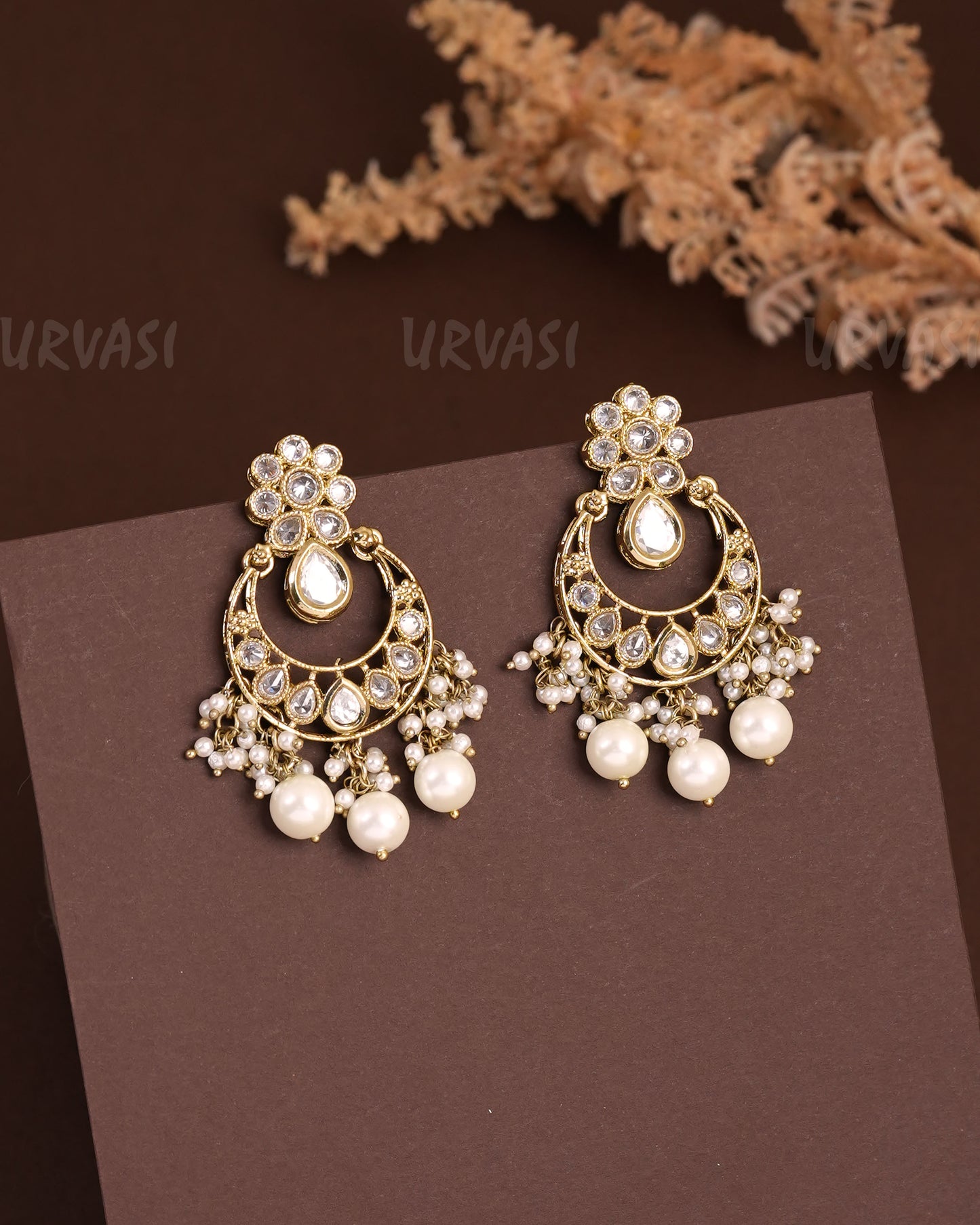 Mehendi Polish Chandhbali Designed Floral Reverse AD Earrings ER 932