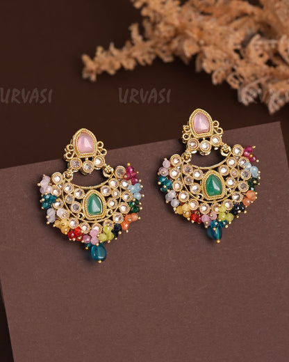 Mehendi Polish Chandbhali Pearl Ghungroo Reverse AD Earrings ER 929