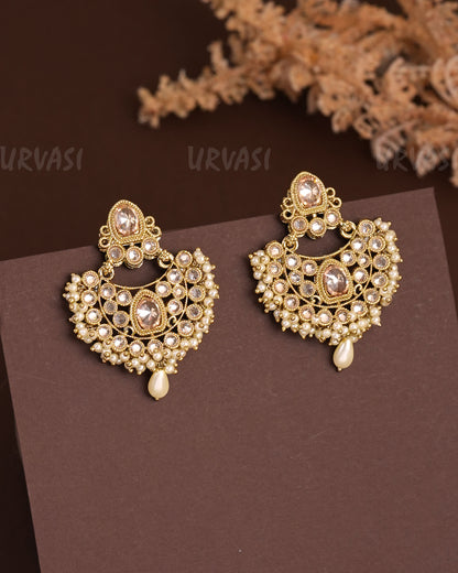 Mehendi Polish Chandbhali Pearl Ghungroo Reverse AD Earrings ER 929