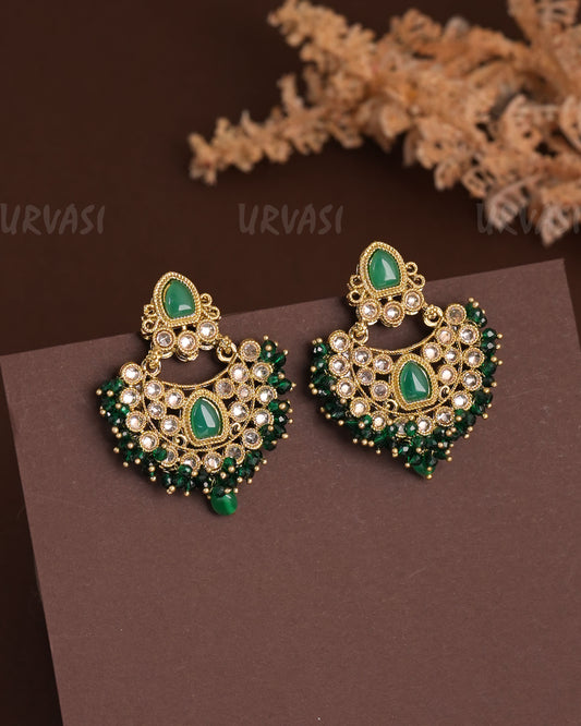 Mehendi Polish Chandbhali Pearl Ghungroo Reverse AD Earrings ER 929