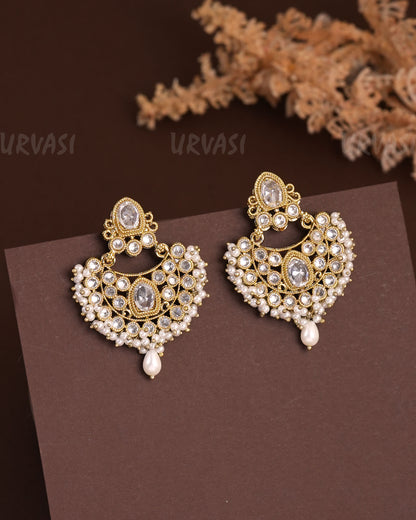 Mehendi Polish Chandbhali Pearl Ghungroo Reverse AD Earrings ER 929