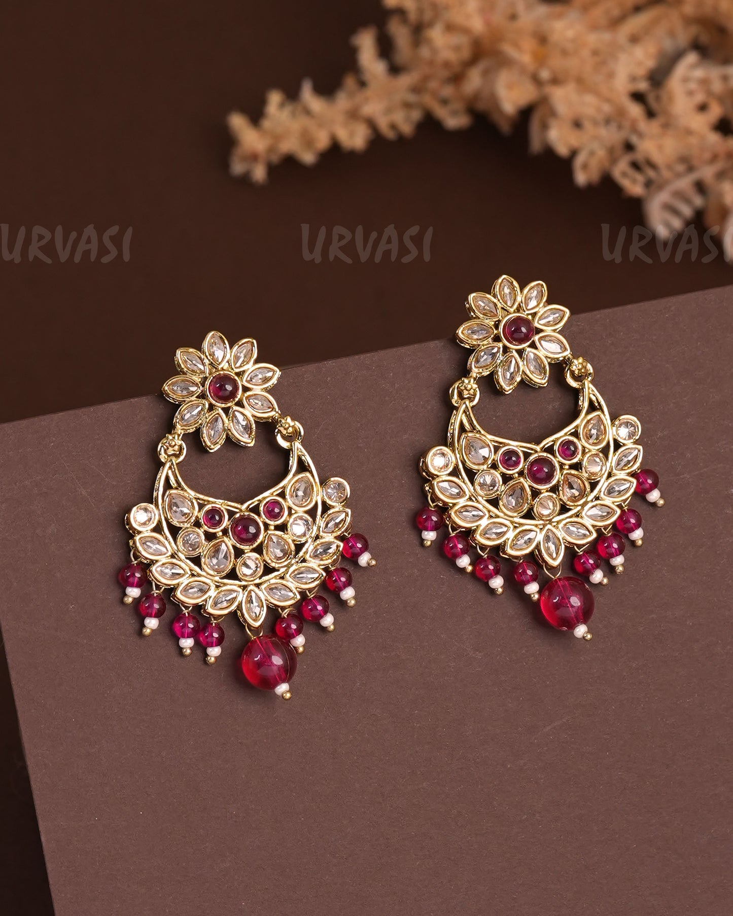 Mehendi Polish Floral Chandhbali Reverse AD Earrings ER 925