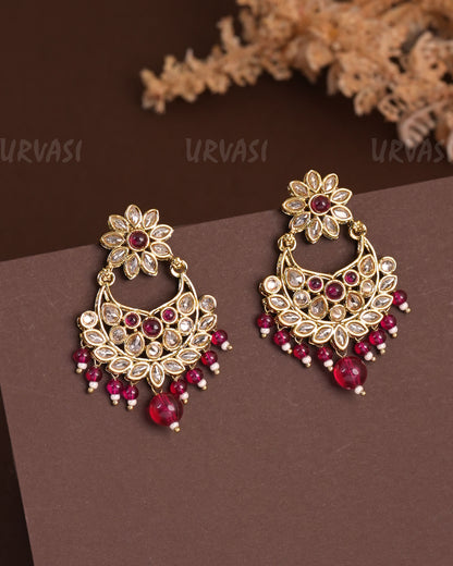 Mehendi Polish Floral Chandhbali Reverse AD Earrings ER 925
