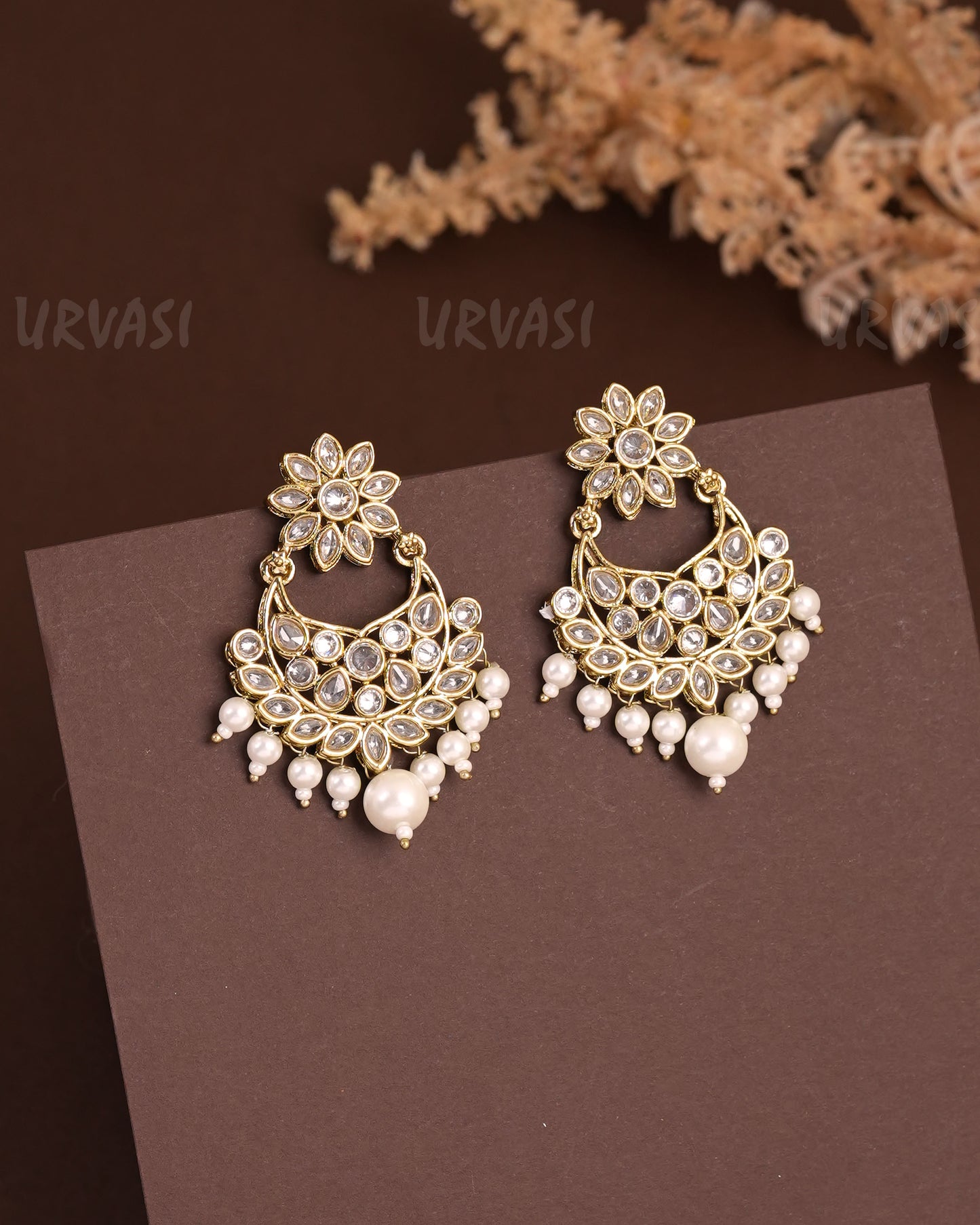 Mehendi Polish Floral Chandhbali Reverse AD Earrings ER 925