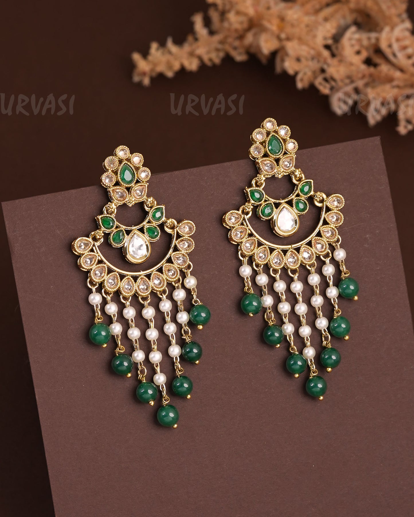 Mehendi Polish Chandbhali Pearl Hanging Earrings ER 924