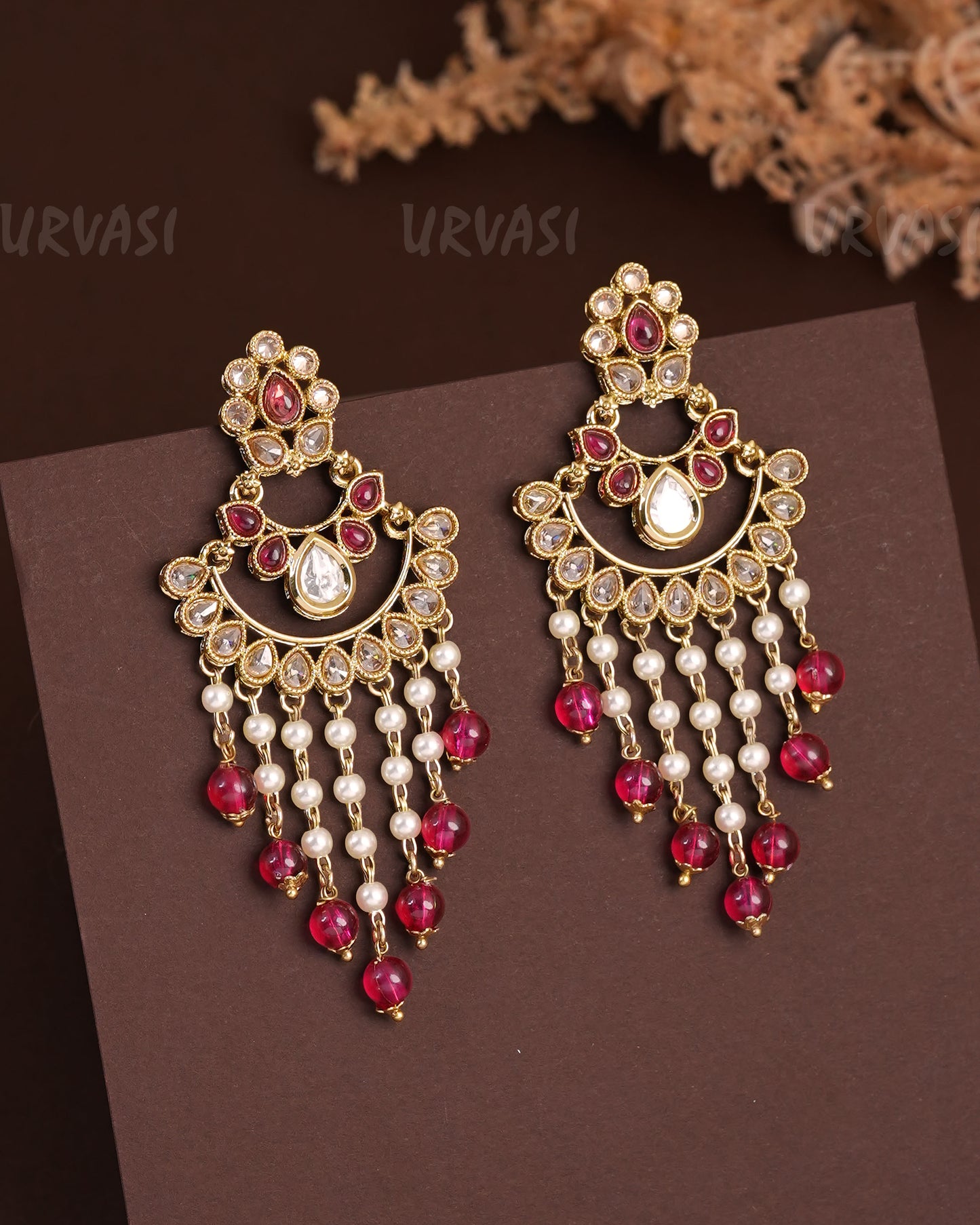 Mehendi Polish Chandbhali Pearl Hanging Earrings ER 924