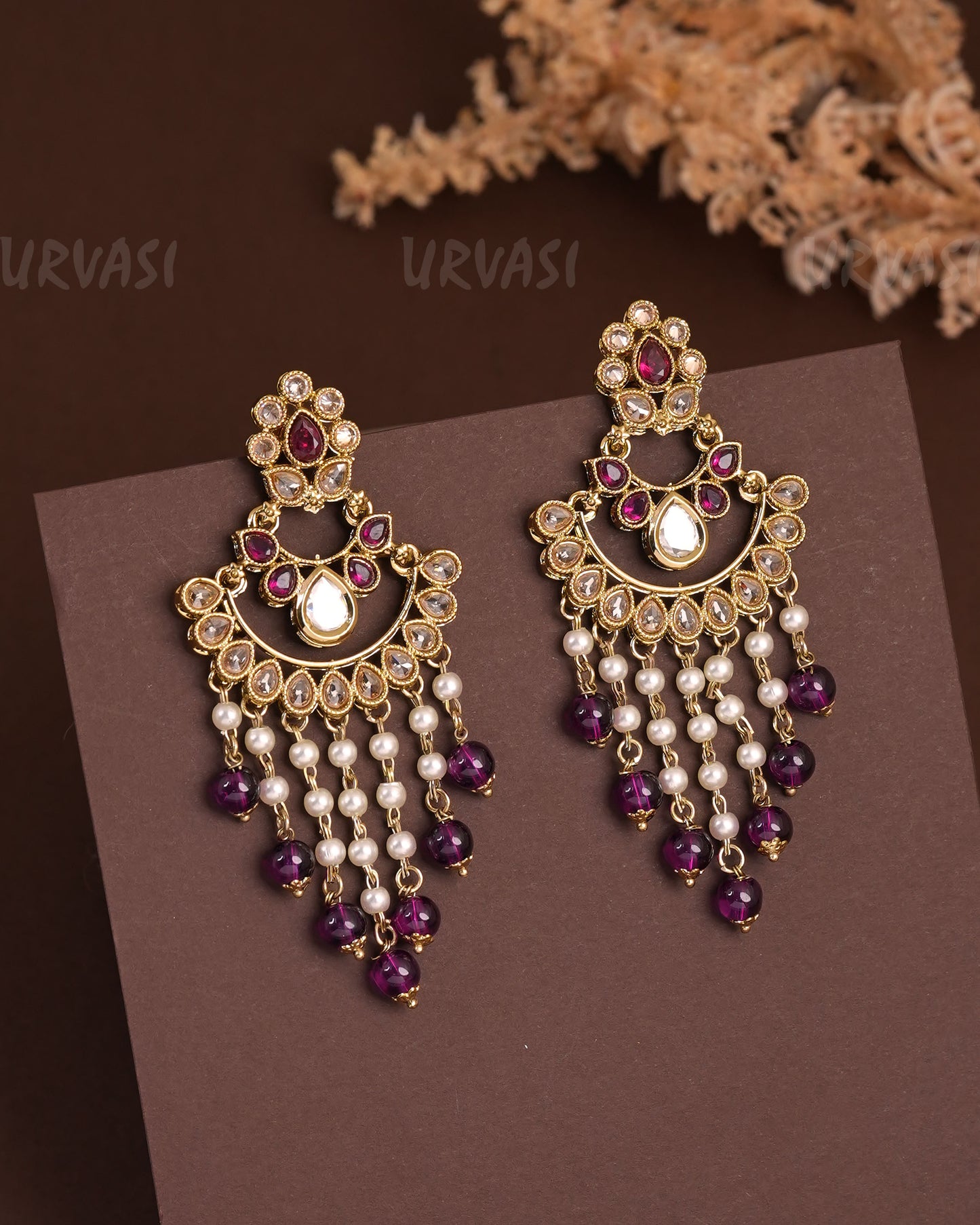 Mehendi Polish Chandbhali Pearl Hanging Earrings ER 924