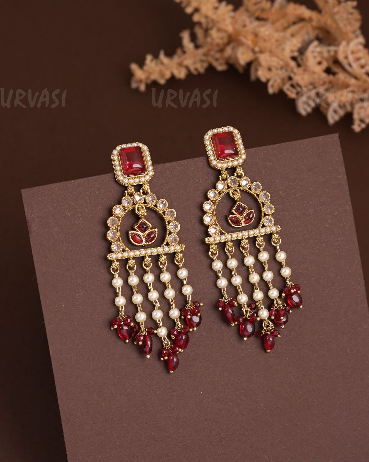 Mehendi Polish Stone-Studded Floral Hanging Earrings ER 935