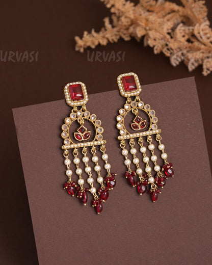 Mehendi Polish Stone-Studded Floral Hanging Earrings ER 935