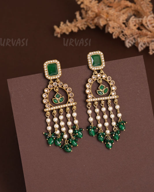 Mehendi Polish Stone-Studded Floral Hanging Earrings ER 935