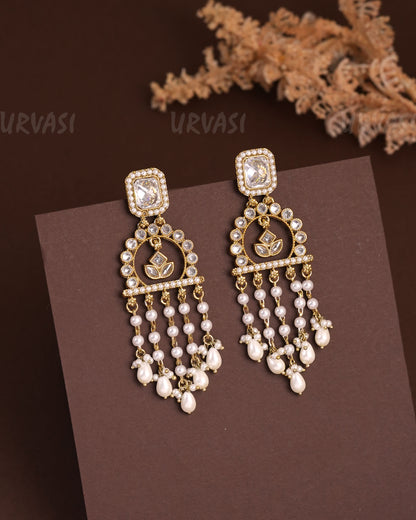 Mehendi Polish Stone-Studded Floral Hanging Earrings ER 935