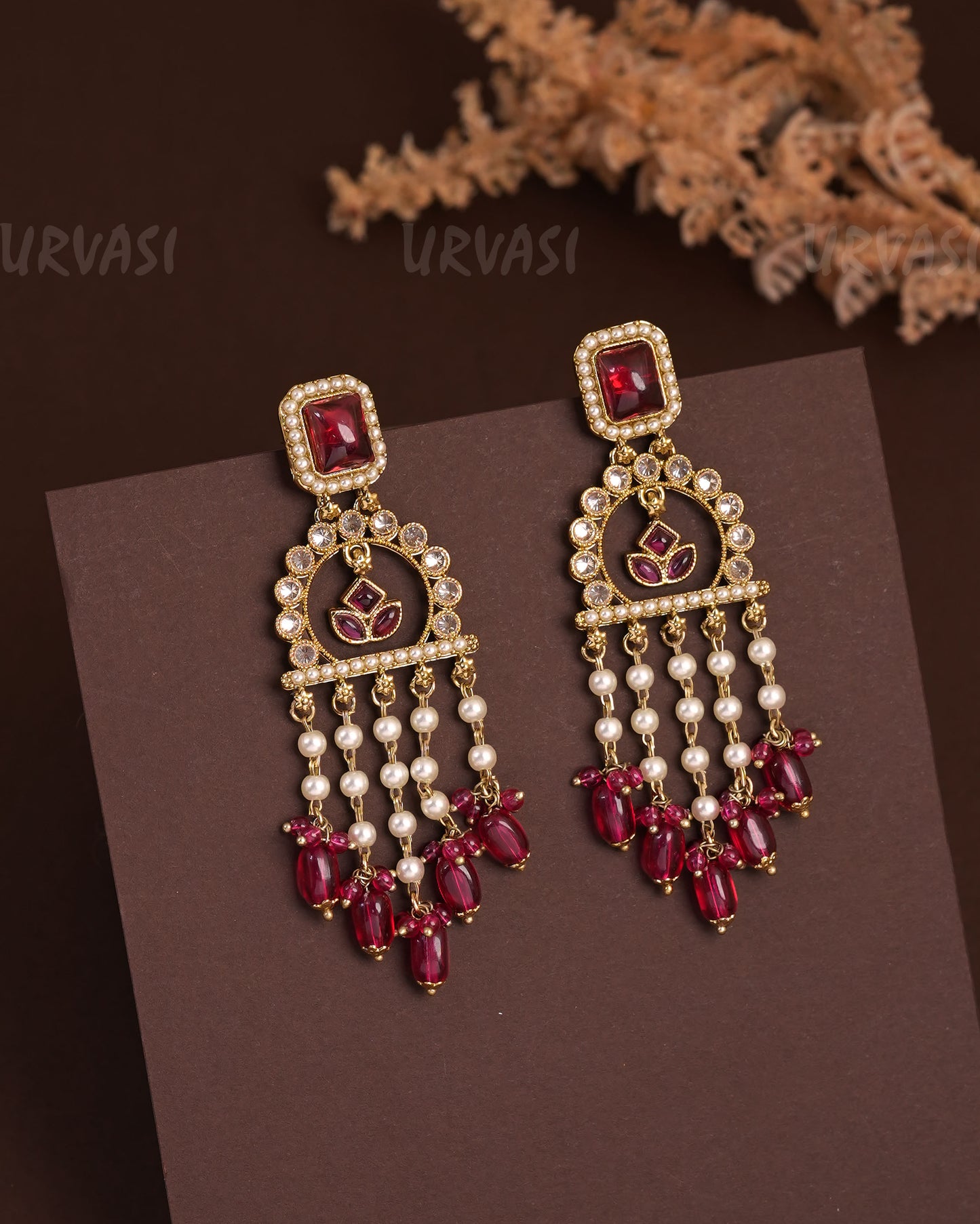 Mehendi Polish Stone-Studded Floral Hanging Earrings ER 935