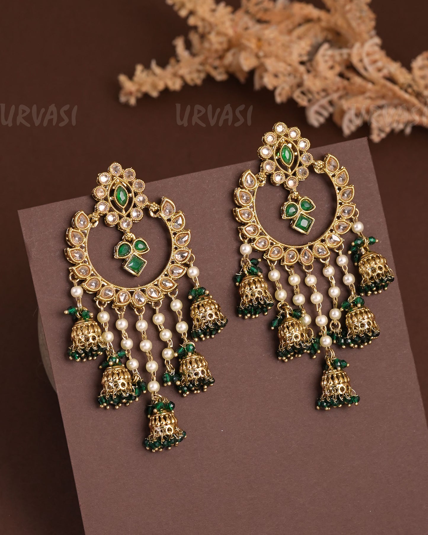 Mehendi Polish Chandhbali Designed Jhumka Earrings ER 937