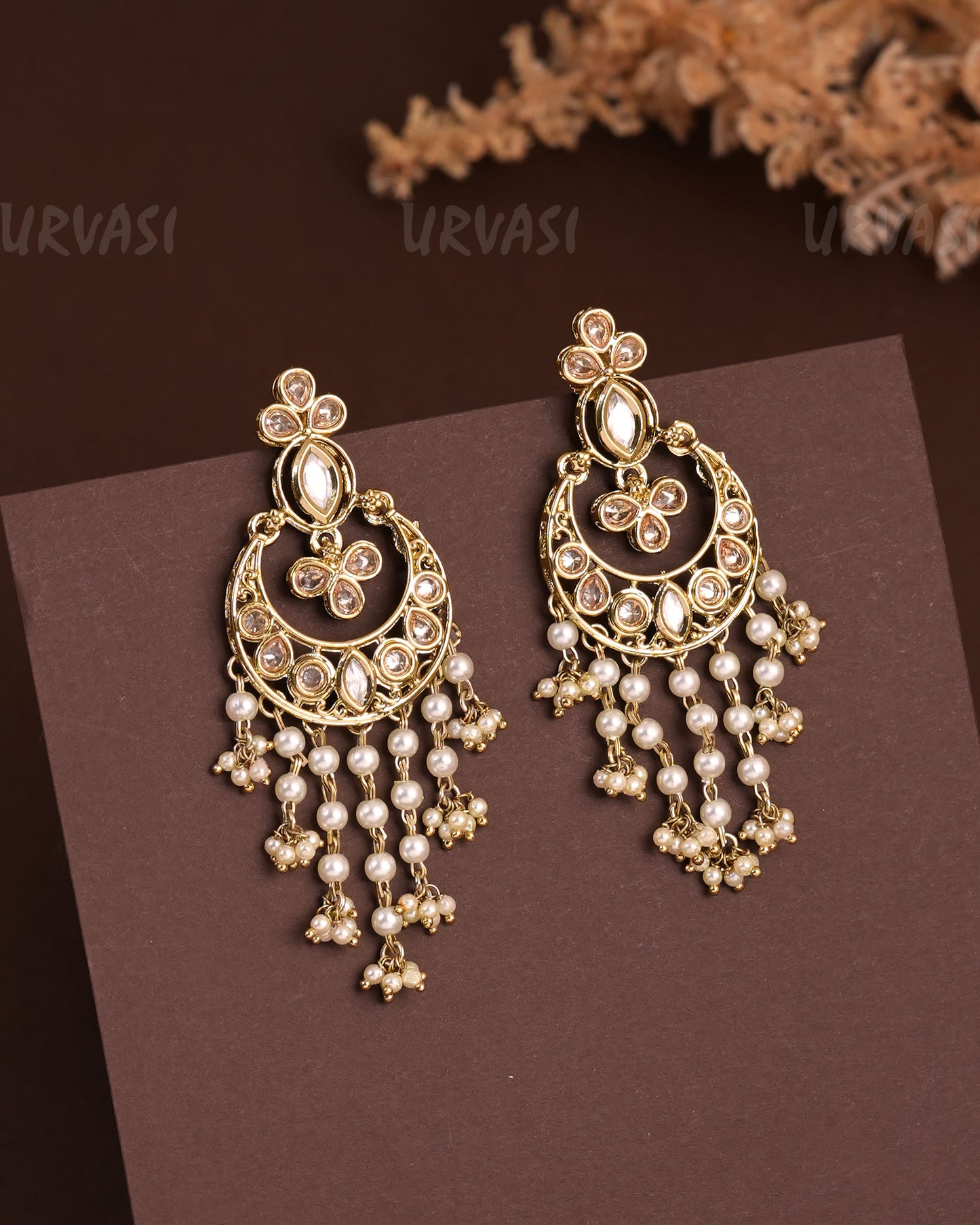 Mehendi Polish Floral Chandbali Designed Reverse AD Earrings ER 939