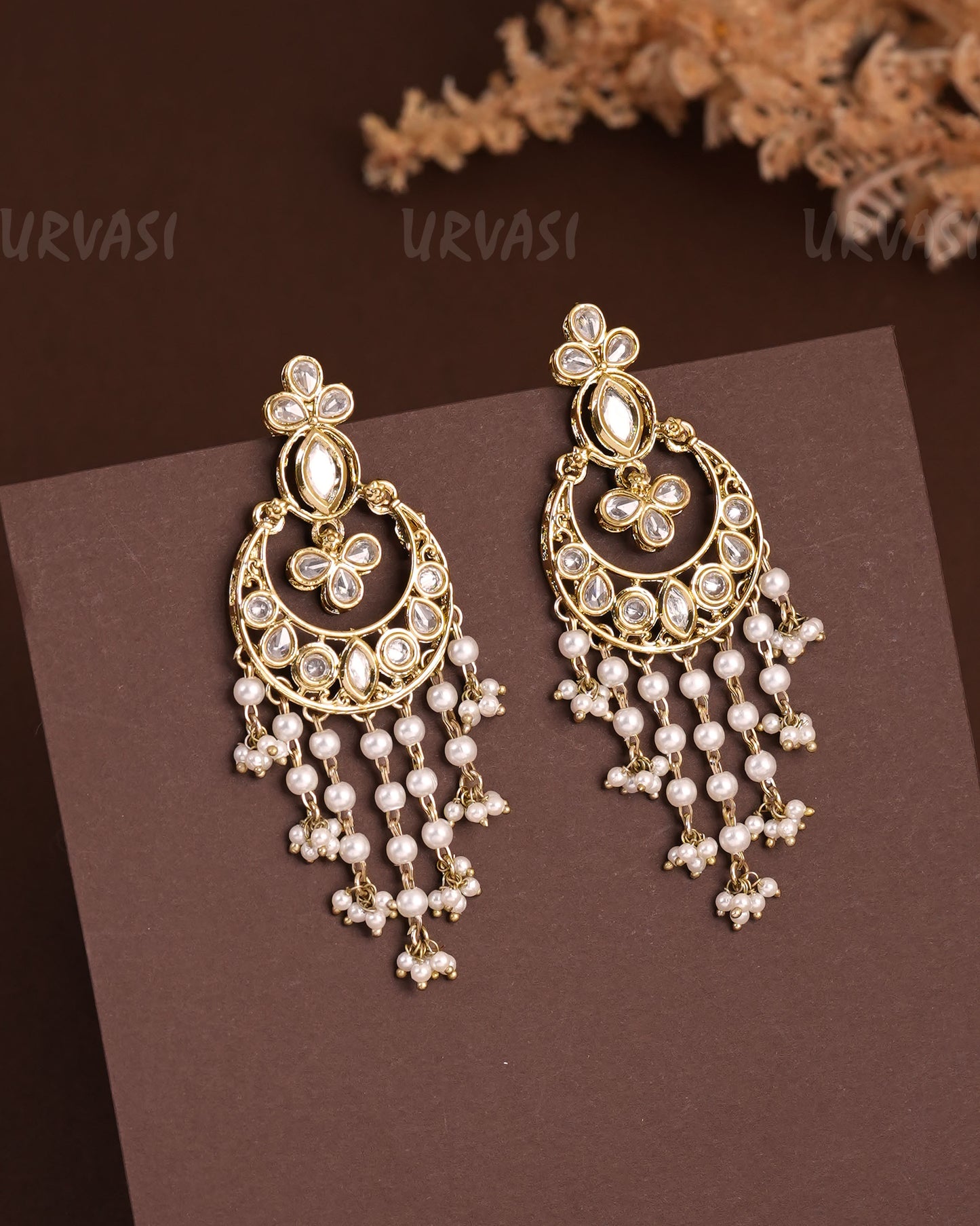 Mehendi Polish Floral Chandbali Designed Reverse AD Earrings ER 939