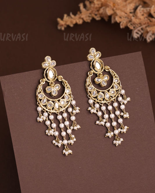 Mehendi Polish Floral Chandbali Designed Reverse AD Earrings ER 939