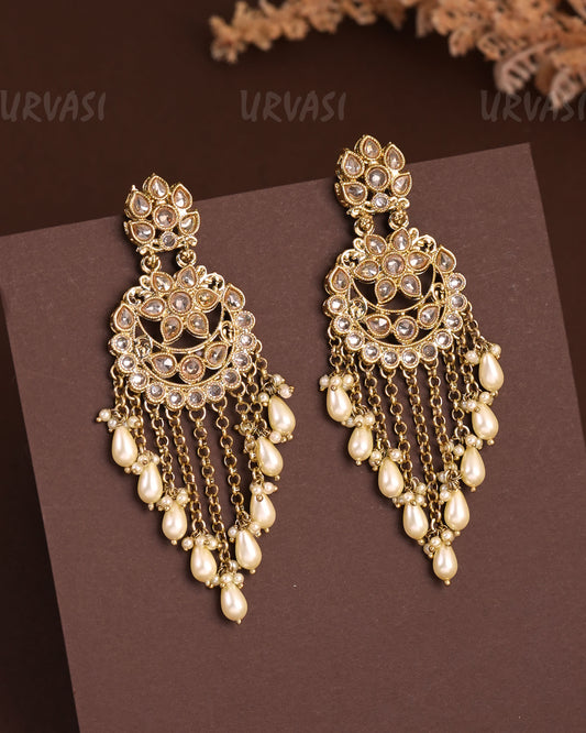 Mehendi Polish Floral Reverse AD Pearl Hanging Earrings  ER 938