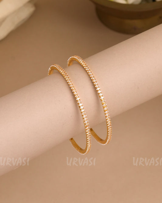 Gold-Polish Stone-Studded AD Bangles(Set of 2)BA 450